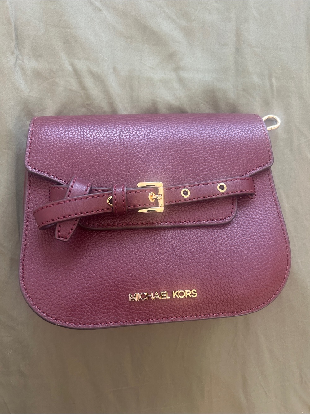 Michael Kors Wine Pebbled Leather Crossbody with Gold Buckle